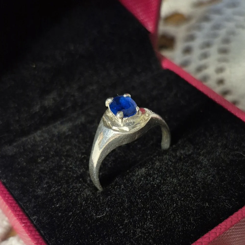 Vintage Blue Gemstone & 925 Silver Ring sz 7 - Picture 8 of 14